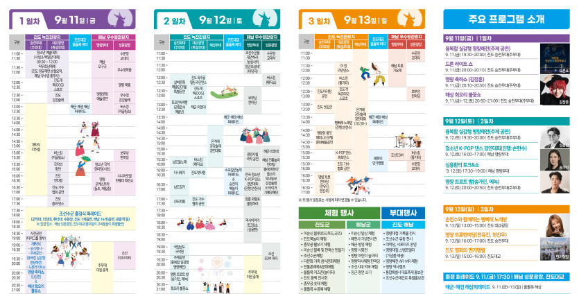2026 명량대첩축제 리플렛 - 1~3일차 행사일정표 및 주요 프로그램 소개